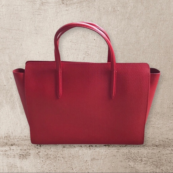 Lacoste Red Leather Tote Bag, OS - Picture 2 of 9